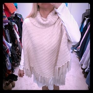 Cream/beige cowl turtleneck sweater poncho
